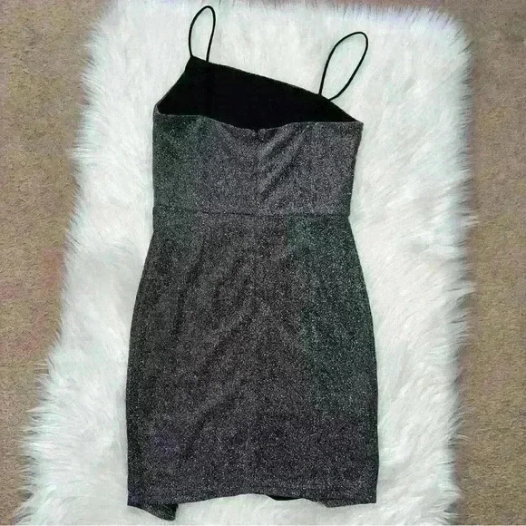 Lulus Take Me Anywhere Silver Sparkly Asymmetrical Bodycon Mini Dress Small - Picture 8 of 10
